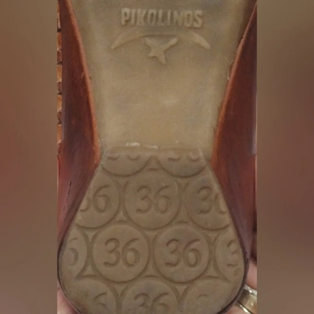 Pikolinos Floral Laser Cut Tan Leather Slingback Sandals US 6 Boho Summer Chic - Picture 12 of 15